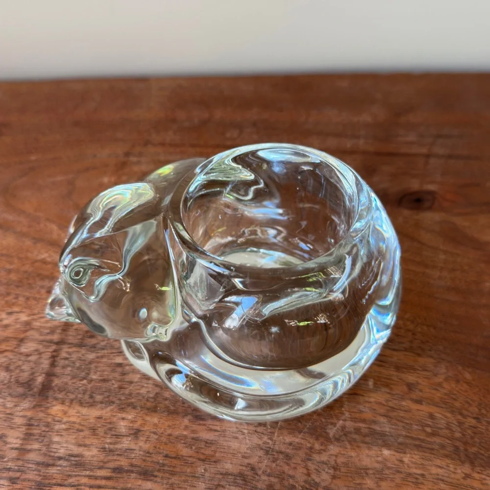 Vintage Sleeping Cat Votive Candle Holder Kitten Figurine Indiana Hoosier Glass